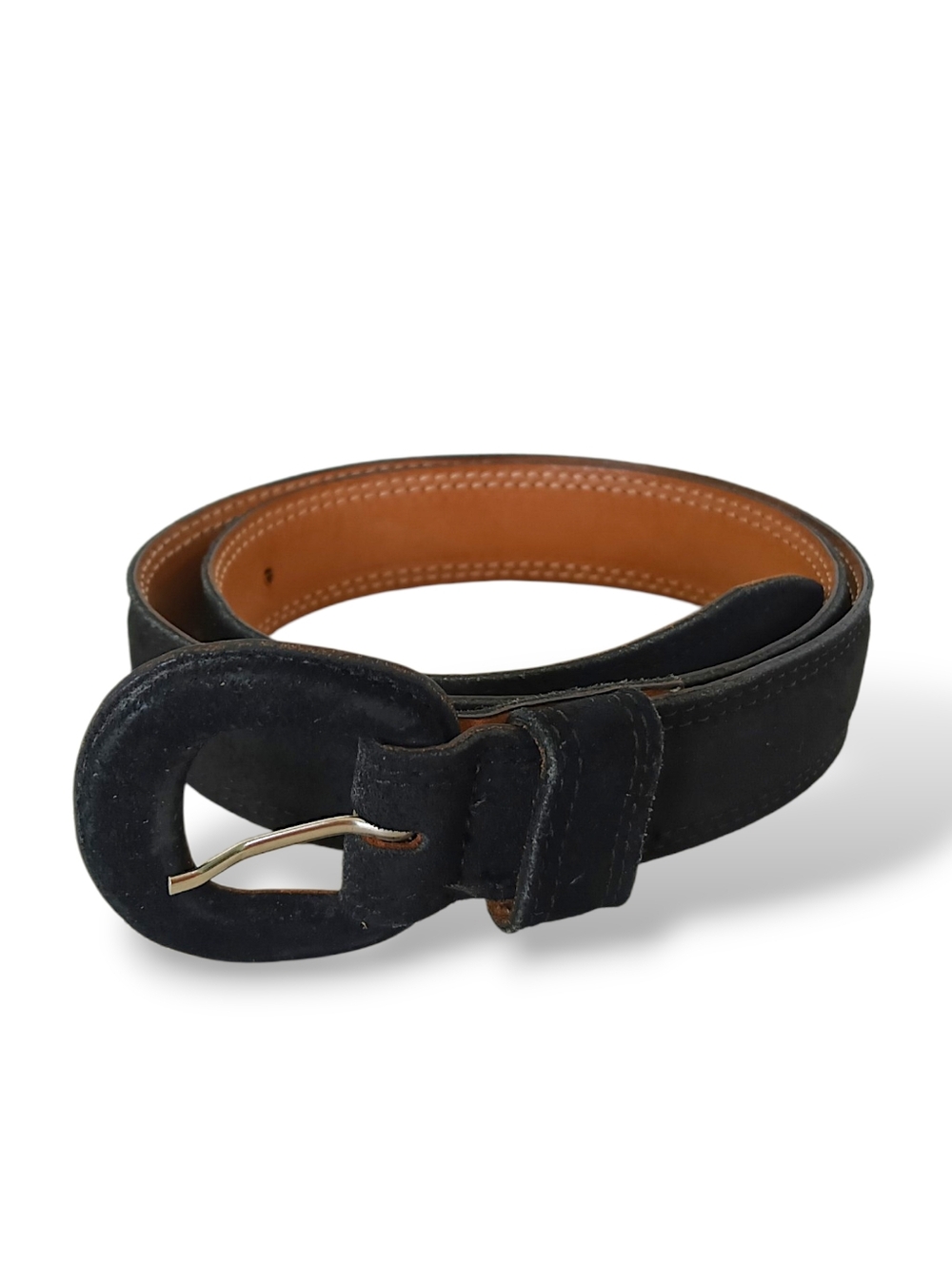 Black Suede Belt Oval Buckle Small